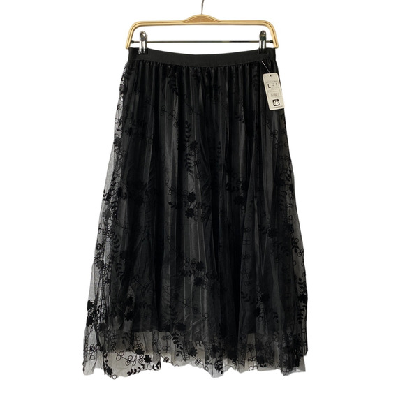 Jon & Anna Velvet Floral Flocking Mesh Skirt Women L Black Witchy Whimsigoth NWT - Picture 1 of 8